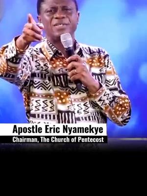 The cover image features a man, Apostle Eric Nyamekye, holding a microphone and speaking with a backdrop of blurred blue lights. A text overlay identifies him and his position.