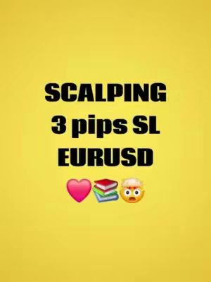 The cover image has a bright yellow background. In the center, there is text in bold, black font. The text reads "SCALPING" on the top line, "3 pips SL" in the middle, and "EURUSD" on the bottom line. Below the text, there's a pink heart emoji, followed by three colored books (red, green, blue) and a thinking face with an explosion above its head emoji, all in white.