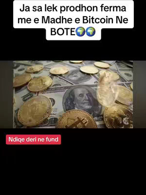 The cover image shows a collection of golden Bitcoin coins and US dollar bills scattered on a surface. Above, there's text in a white box. Below, a red rectangular box contains text.