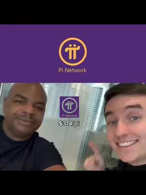 The cover image features two men, one with dark skin and a bald head on the left, and a younger man with fair skin on the right. Above them is a purple background with a Pi Network logo and text. In the center is a smaller rectangular overlay that shows the Pi Network logo and the text '$314/pi'. The layout is a selfie style.
