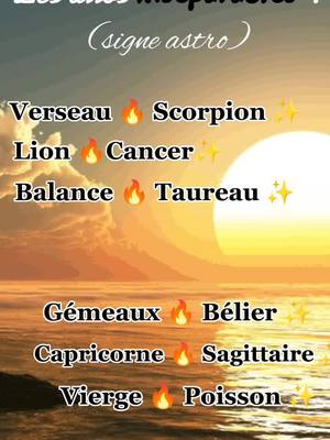 The cover image presents a sunset over a serene sea, with the sun setting directly in the center, casting a warm, orange glow across the sky and water. The text overlay lists astrological signs arranged in two columns, highlighting the theme of the content.