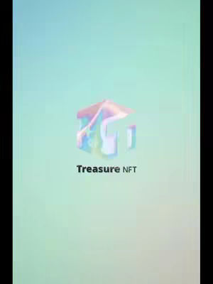 The image features a stylized cube with a transparent, iridescent look, suggesting a 3D rendering. The cube sits against a gradient background that transitions from a bluish-green at the top to a softer, lighter green towards the bottom. The words 'Treasure NFT' are printed beneath the cube in a simple, sans-serif font.