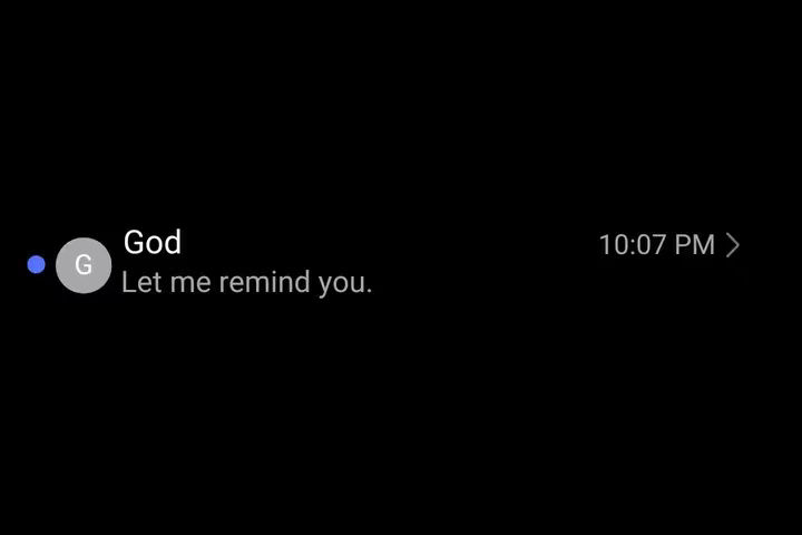A screenshot of a text conversation on a black background. The sender’s message says "Let me remind you."