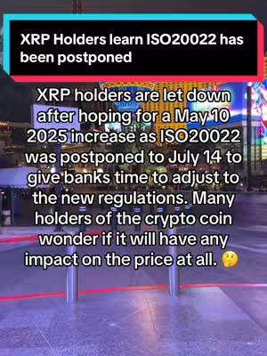 The cover image shows a nighttime cityscape, likely Las Vegas, with bright lights and buildings. There are text overlays in the top and middle portions of the image with relevant information about the XRP cryptocurrency.