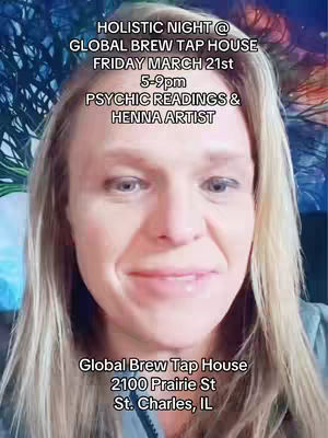 A selfie-style video cover shows a woman smiling, positioned in front of a background with a colorful abstract design that hints at interior decor. Text overlays provide event details.