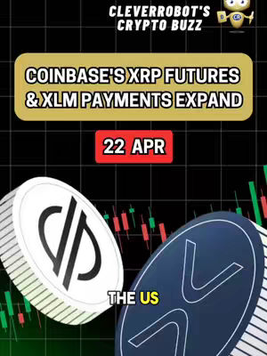 A graphic with a black background featuring three main elements: two stylized cryptocurrency coin illustrations and a text overlay. The coins are positioned on either side, with the XRP coin on the right and the Stellar coin on the left. At the top of the image, there's a beige rectangular box with text describing the video's topic, and below it a red box showing the date. The color scheme is primarily black, gold, white, and red.
