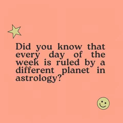 The image features a light orange background with a green star and a smiley sticker in the top left and bottom right corners respectively. The main text in the center of the image is a dark, slightly bold font, posing a question about the astrological connection between days of the week and ruling planets.