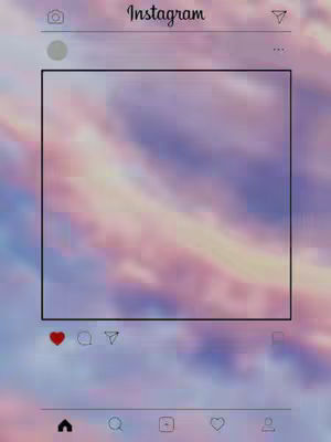 The cover image showcases a mockup of an Instagram interface set against a soft, colorful sky background that transitions through shades of pink, purple, and blue, mimicking a cloudy or sunset effect. The design elements include the typical Instagram user interface components at the top and bottom: a camera icon, Instagram text logo, a heart, a comment bubble, with a direct message, a home icon, a search icon, a plus icon, a heart icon and a profile icon.