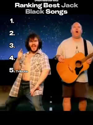 The cover image features two men. On the left, a man with long hair and an unbuttoned plaid shirt points upward, his face contorted in an enthusiastic expression, standing against a backdrop of a night sky. On the other side, another man holds a guitar, his mouth open, likely singing. Overlayed text ranks songs.