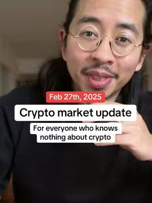 A man with glasses is positioned at the center with a headline overlay, against a blurred background, focused on cryptocurrency market updates.