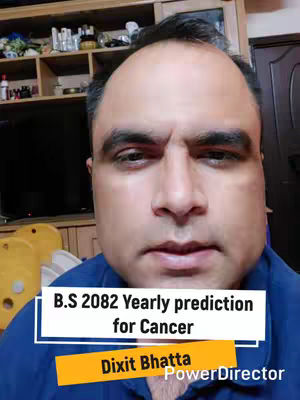A man with short dark hair and a neutral expression is centered in the frame. Above his head is a wooden shelf, and below him are the text overlay, and the PowerDirector logo.