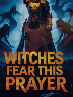 An illustrated image with a heroic knight figure, illuminated by a light source, standing prominently with a sword in a dramatic pose. Behind, dark figures with elongated limbs and flowing hair appear shadowy, creating a contrast of light and darkness. Bold, stylized text at the bottom reads a strong religious message.
