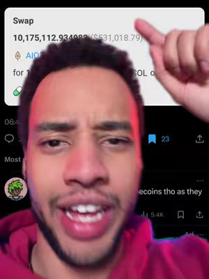 The cover image features a close-up of a man with a surprised expression, set against a blurred background displaying a cryptocurrency transaction and social media interface. The man has short dark hair and is wearing a red hoodie. His mouth is slightly open, and his eyes are wide- this suggests shock. Above his head, a floating digital display shows financial data. A finger points towards the display. The composition uses a mobile screen capture layout, indicating the video's focus is on a screen or app.