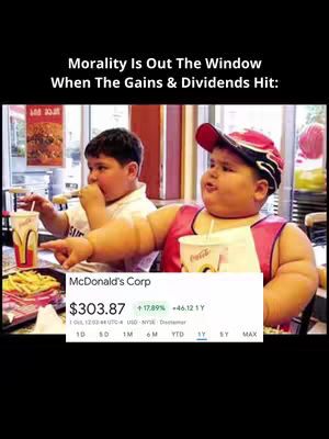 The cover image features two children in a McDonald's setting, mimicking a meme format. The background includes recognizable McDonald's branding, with visible signage and menu items. The children are positioned in a way that suggests a conversation, with one pointing and the other appearing pleased. A stock market snapshot of McDonald's Corp is overlaid at the bottom.