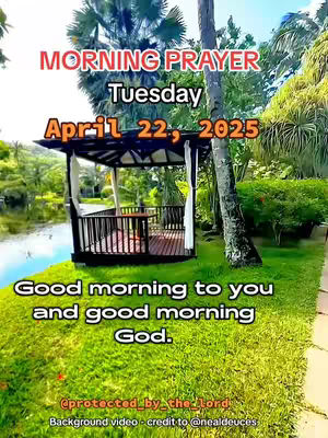 The cover image shows a serene outdoor setting with a gazebo-like structure. The gazebo is made of dark wood and has white draping curtains. The background features lush green plants and a body of water. Text overlays in different colors are placed at the top and bottom, providing information about the video.