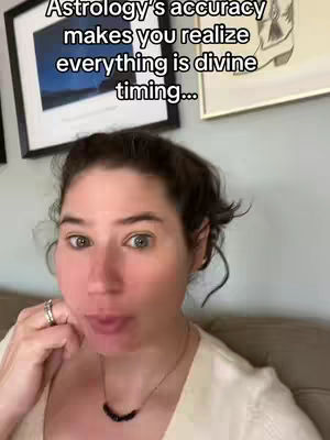 A woman with brown hair, wearing a cream-colored top and a necklace, looks directly at the camera with a slightly pursed mouth. The image includes text overlaid on the top-left and pictures in the background.