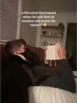 The image shows a man lying on a couch, reading a book. Text overlays the image, posing a religious question.