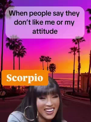 The image features a woman smiling at the camera against a scenic backdrop of a sunset over a beach and palm trees, with text overlays. The color scheme is vibrant, with orange, pink, and purple hues in the sky, and the woman has dark hair and is wearing a light-colored top.