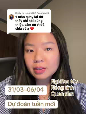 A selfie-style video cover image featuring a young woman with dark hair and a neutral expression. Text overlays include a user comment in a speech bubble, a label with a date range, and a headline related to astrology. The background is a subdued interior.