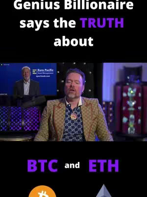 The image features Richard Heart speaking in a room, the layout is a split screen with "Genius Billionaire says the TRUTH about" in the top frame and the speaker at the bottom. Text below the speakers reads "BTC and ETH" alongside their respective logos. The scene is set in a studio with lighting.