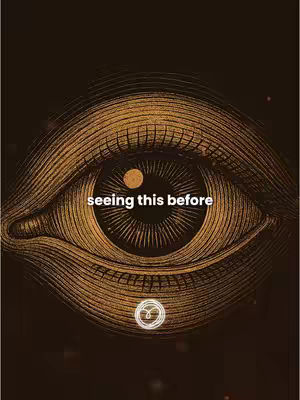 The image showcases a stylized eye with intricate details, set against a dark background. The eye is the central focus, with the pupil replaced by a yellow circle. The iris and surrounding areas are rendered with detailed lines, creating a textured appearance. Above the eye, the text "seeing this before" is displayed in a simple font. At the bottom center is a white logo.