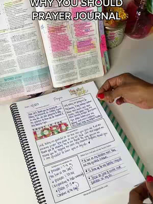 The cover image features a notebook and an open Bible, with hands interacting with the journal. On the left is a spiral-bound notebook displaying handwritten entries. It has a colorful title that says 'TRUST IN THE LORD'. To the side of the notebooks are the opened Bible with highlighted text.