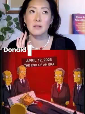 The image is split horizontally. The top half shows a woman speaking to the camera, with an indoor background. The bottom half features a cartoon scene of a funeral with several characters standing around a coffin. The style is reminiscent of 'The Simpsons'. Overlay text is present.

