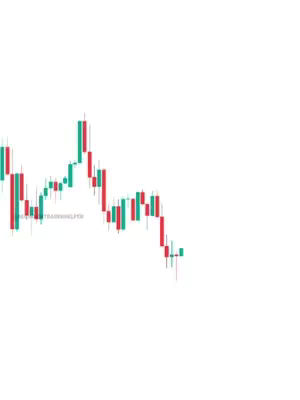 The image shows a white background with a partially visible stock chart. The chart displays red and green candlestick patterns, indicating price fluctuations over time. The candlesticks are the primary visual focus, emphasizing the trends. The design is simple with a focus on data visualization.