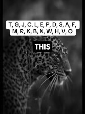 A black and white image featuring a side profile of a leopard with the text overlayed in the background in a white box, the text being: T, G, J, C, L, E, P, D, S, A, F, M, R, K, B, N, W, H, V, O. Also the text THIS in another black box.