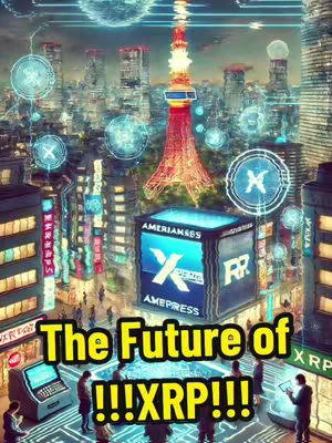 A futuristic cityscape with neon lights, digital overlays, and people, the style suggests a crypto or fintech theme.
