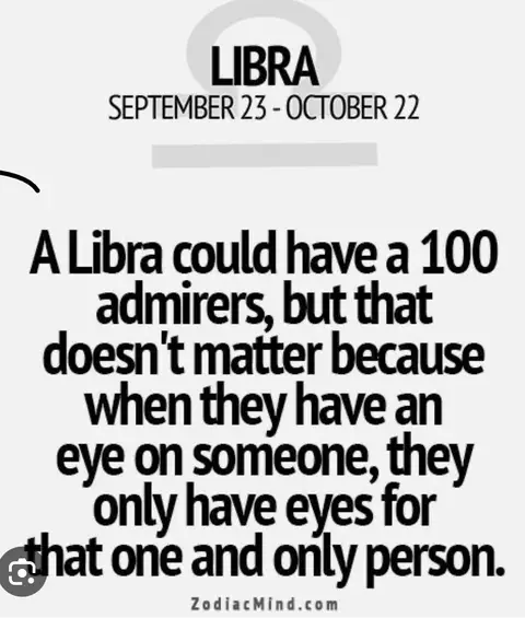 The image features text on a white background. The text is arranged in a clear, readable format, with a headline identifying the astrological sign "LIBRA" and the dates "SEPTEMBER 23 - OCTOBER 22." Below this, a statement with clear, bold font discusses Libra's preferences in relationships.