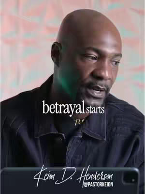 The cover image features a man with a shaved head looking down pensively. Above him, the words 'betrayal starts' are written in a clean, sans-serif font. Below, the creator's name and handle are visible.