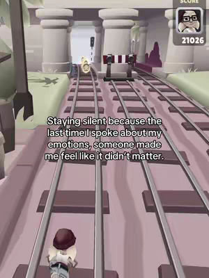 The cover image shows a screenshot from a Subway Surfers game. Text overlayed over the game describes staying silent after someone made the creator feel like their emotions didn't matter.