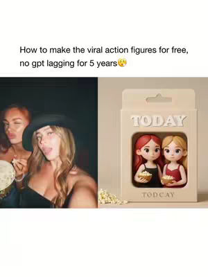The cover image is a split screen. On the left, two women are in a dark setting, one holding a container and the other winking. On the right, a beige box with 'TODAY' on top contains two doll figures. The dolls are holding popcorn.