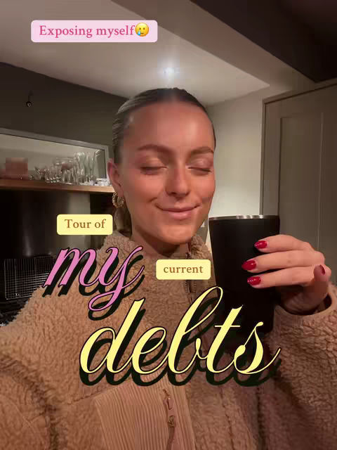 A woman is holding a black tumbler, looking at the camera and smiling in what appears to be her home. Text overlays are added to the image. The background is a mix of neutral colors with a wooden door and shelves visible.
