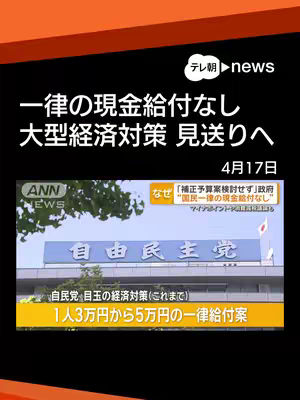 The image shows news-related content, with a dark gray background and a bright orange stripe at the top. The text overlay contains headlines and details concerning financial measures in Japan. The layout is organized with text, logos, and a smaller image depicting part of a building. The overall composition uses a mix of text size, font styles, and colors to highlight the main information.
