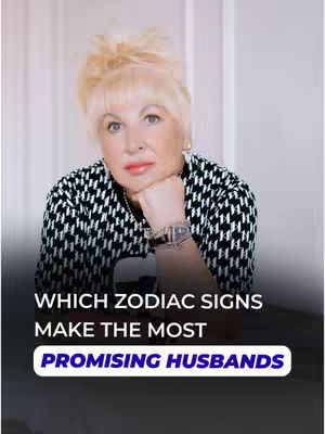 A woman with blonde hair and a patterned top is featured in this vertical cover image. Text overlayed on the image reads, "WHICH ZODIAC SIGNS MAKE THE MOST PROMISING HUSBANDS." The composition is well-lit and focuses on the woman, suggesting a personal or informational video.