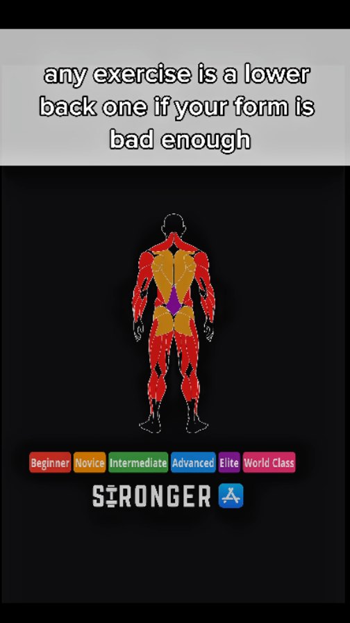 The image shows a stylized diagram of a human figure from the back, with muscles highlighted in different colors. Text overlays at the top explains the app feature and the name of the application is displayed at the bottom, along with difficulty levels represented by colored tags.