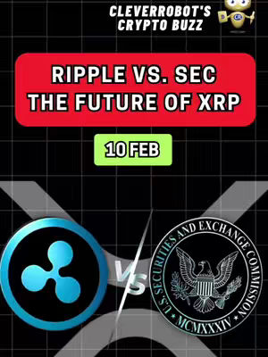 The cover image is a vertical design with a black and white grid background and a white diagonal line splitting the frame into two sections. In the upper portion is a red rectangular frame with text, below which is a green box with the date. The bottom half of the design showcases the logos of Ripple (a blue logo) and the SEC (Securities and Exchange Commission) each on either side of the image. The background elements are partially visible, displaying the Ripple logo and the SEC's emblem. The overall composition is crisp, with clear text and recognizable symbols.