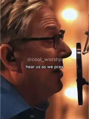 The cover image shows a close-up of a man's face from the side. He is wearing eyeglasses and has short, light-colored hair. The background is a warm, blurred light. The overlay text reads: hear us as we pray, with the handle @cool_worship above it.