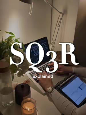 The cover image shows a well-lit workspace, with a laptop, a tablet, and a lit candle. The text overlay states 'SQ3R explained'.