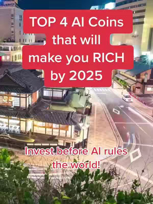 The cover image shows a nighttime cityscape with buildings and a street. Overlaid are red rectangles with white text promoting 'TOP 4 AI Coins' and encouraging viewers to invest. The overall effect is designed to be eye-catching and informative.