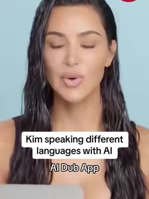 The cover image showcases Kim Kardashian, with a light blue background. She has her eyes closed and her lips are slightly parted. Below her, there is a text overlay in a white box that gives the app name and the video’s intent. Her dark hair is wet and pulled back.