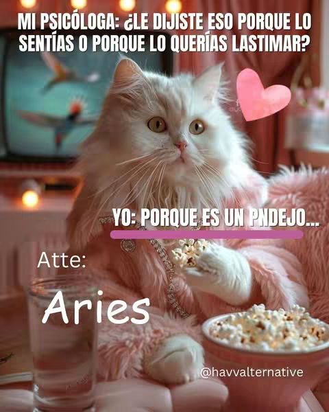 A fluffy white cat is the central figure, wearing a pink, feathery garment and holding a bowl of popcorn. The cat is positioned against a plush pink background, with a pink heart graphic to the top right. Text in white is overlaid onto the image in a cartoon-like font, along with elements like a glass of water; the overall composition is warm, whimsical, and comedic.