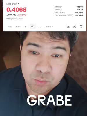 The cover image is a selfie of a man looking directly at the camera. Overlayed on the image at the top and left is a screenshot of a financial chart with a currency price displayed. Overlayed at the bottom is a white text that reads GRABE