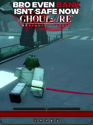 A Roblox game scene with a blocky character holding a red sword, seemingly in a city environment. Overlaying text discusses a loss of blueprints. The color scheme is muted with blues and grays, and the general atmosphere feels digitally rendered.