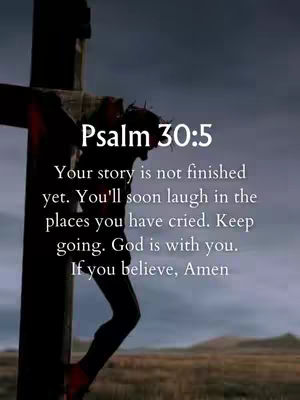 The image shows a silhouette of the crucifixion, with a figure hanging on the cross. The background is a cloudy sky with soft lighting, creating a somber yet hopeful atmosphere. Text overlayed on the image includes a bible verse.