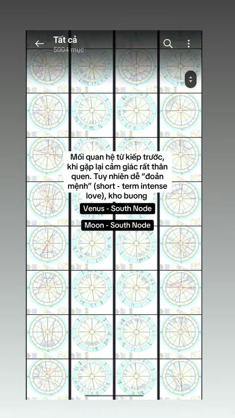 The cover image shows a screenshot of a mobile phone displaying multiple circular charts with astrological symbols arranged in a grid. Text overlays are present in Vietnamese.