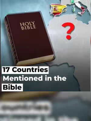 The cover image presents a dark brown, leather-bound Holy Bible, prominently displayed against a blurred, gradient background of blues and greens. The image includes map elements with question marks and country outlines, along with the text overlayed to the background informing the viewer of the content.