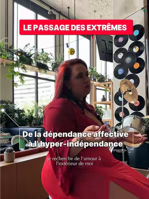The cover image features a woman in a red dress standing in a modern interior with plant in the bg. Overlay text includes the title, the main argument, and an inviting text.